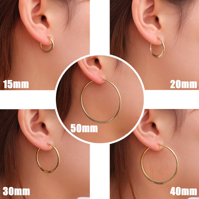 Gacimy 14K Gold Plated Hoop Earrings for Women 14k Real Gold Plated with 925 Sterling Silver Post, Flattened Yellow Hoops Medium Hypoallergenic Earrings for Women 40mm - Image 4