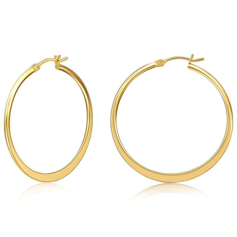 Gacimy 14K Gold Plated Hoop Earrings for Women 14k Real Gold Plated with 925 Sterling Silver Post, Flattened Yellow Hoops Medium Hypoallergenic Earrings for Women 40mm - Image 1