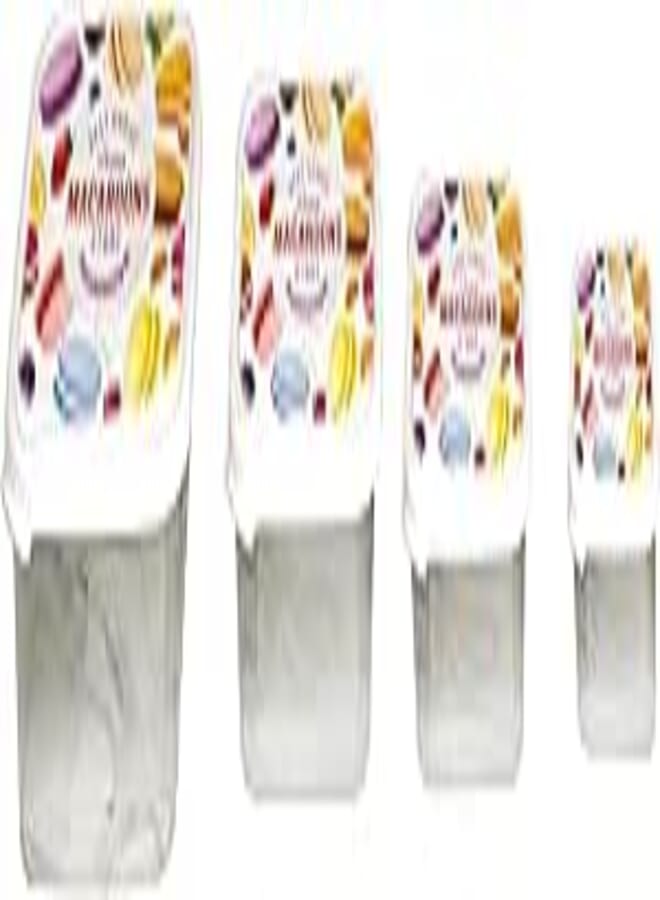 Aksa Rocca Square Food Container Set 4 Pieces 2850-1650-960-500 ML Transparent With Prints