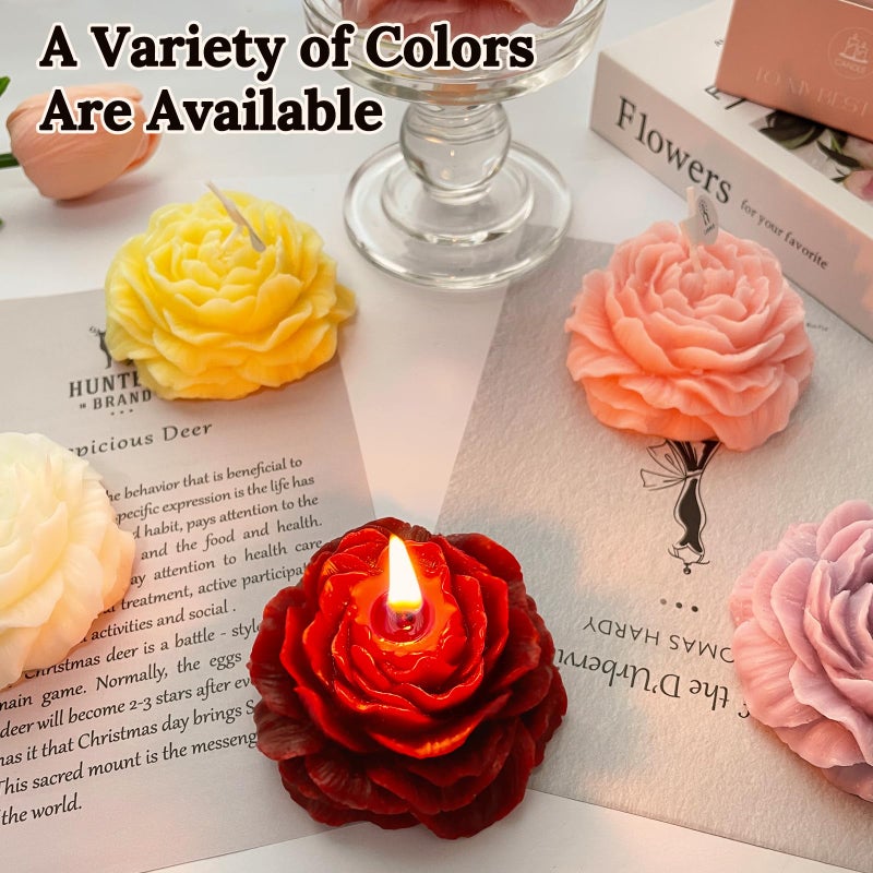 Peytanger Burgundy Peony Flower Shape Candles for Women Friends Colleague Classmates Gift, 3 Inch Pastel Aesthetic Scented Candle - Image 5