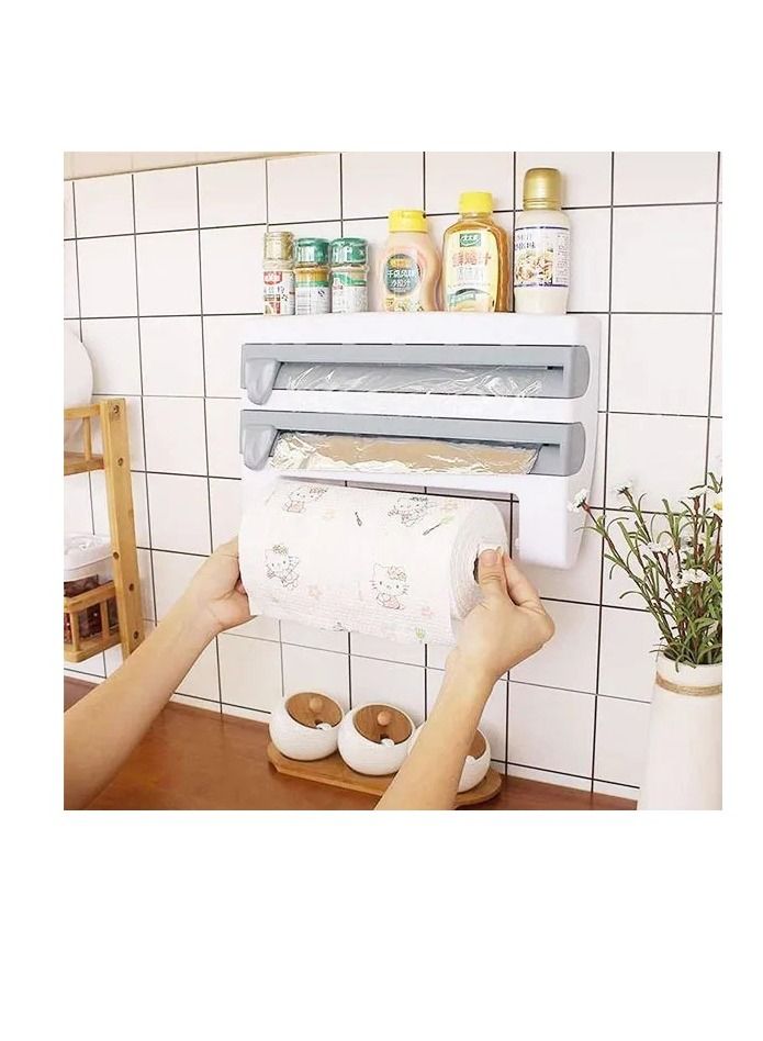SOSEKO 4 In 1 Kitchen Roll Holder Dispenser Rack Storage Wall Mounted Dispenser Cling Film Tin Foil Paper Spice Bottle Towel Rack - Image 1