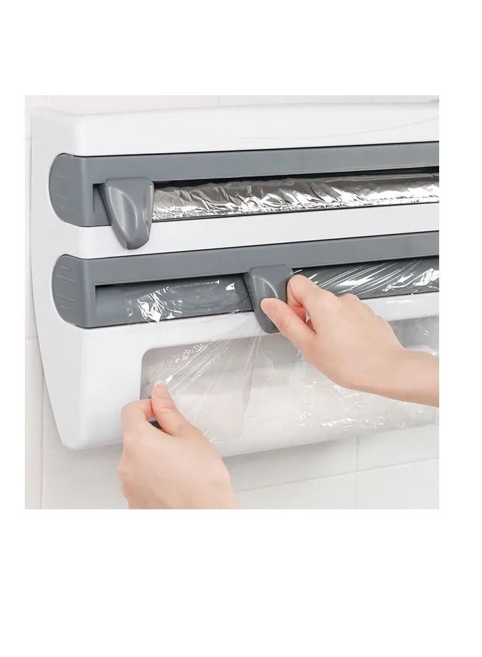 SOSEKO 4 In 1 Kitchen Roll Holder Dispenser Rack Storage Wall Mounted Dispenser Cling Film Tin Foil Paper Spice Bottle Towel Rack - Image 2