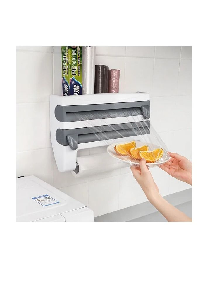 SOSEKO 4 In 1 Kitchen Roll Holder Dispenser Rack Storage Wall Mounted Dispenser Cling Film Tin Foil Paper Spice Bottle Towel Rack - Image 3