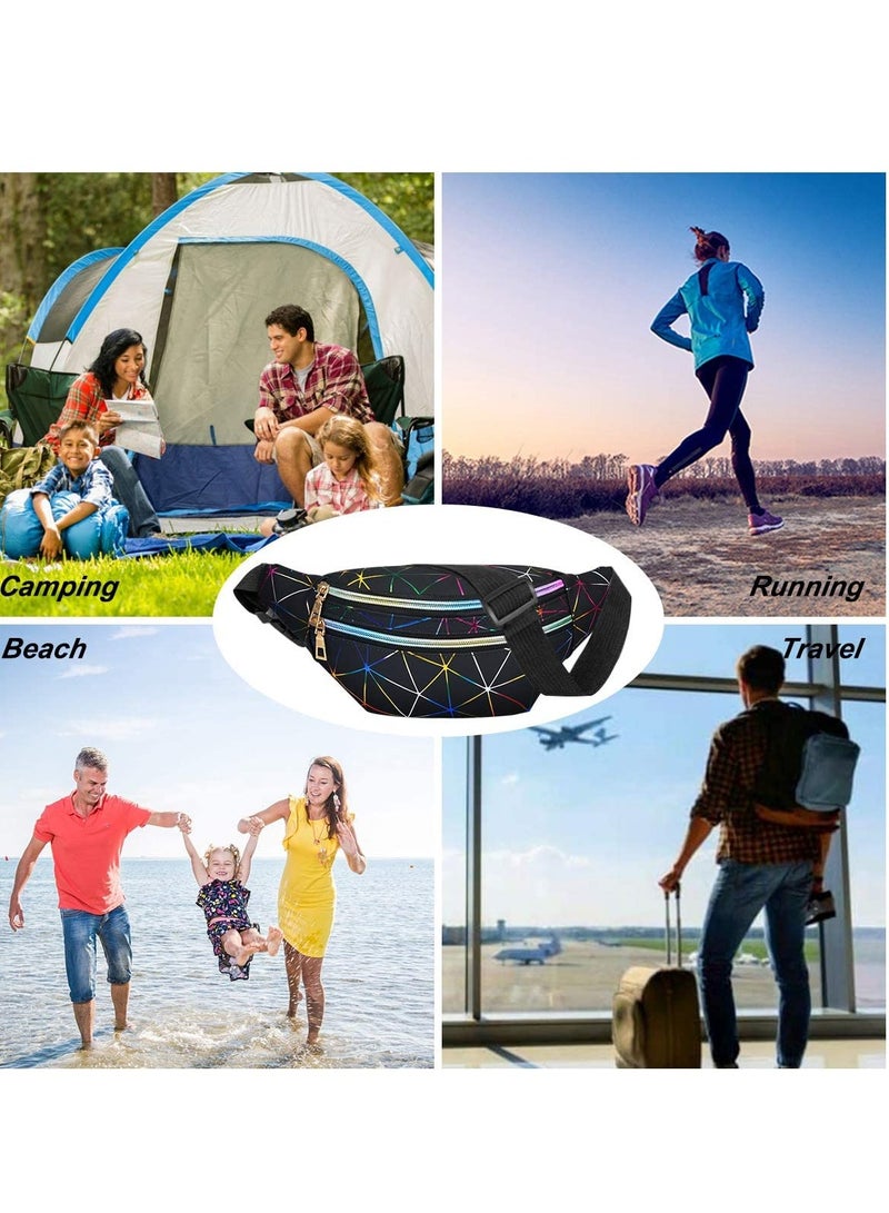 Waist Bag, Holographic Pack with PU Leather, Shiny Belt Bag Festival Rave Bumbags with 1 Business Card Holder for Ladies Travel Party Sports Running Hiking(Black) - Image 4