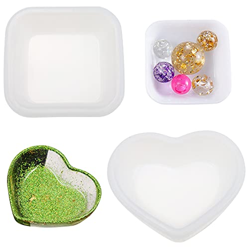 DIYstore 2 Pack Heart Shape Small Storage Box Resin Mold,Square Shape Jewelry Mini Bowl Silicone Mold, Cute Decorative Dish Containers Epoxy Casting Mold for Small Items Crafts Jewelry Art - Image 1