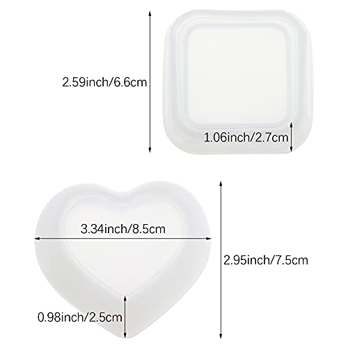 DIYstore 2 Pack Heart Shape Small Storage Box Resin Mold,Square Shape Jewelry Mini Bowl Silicone Mold, Cute Decorative Dish Containers Epoxy Casting Mold for Small Items Crafts Jewelry Art - Image 2
