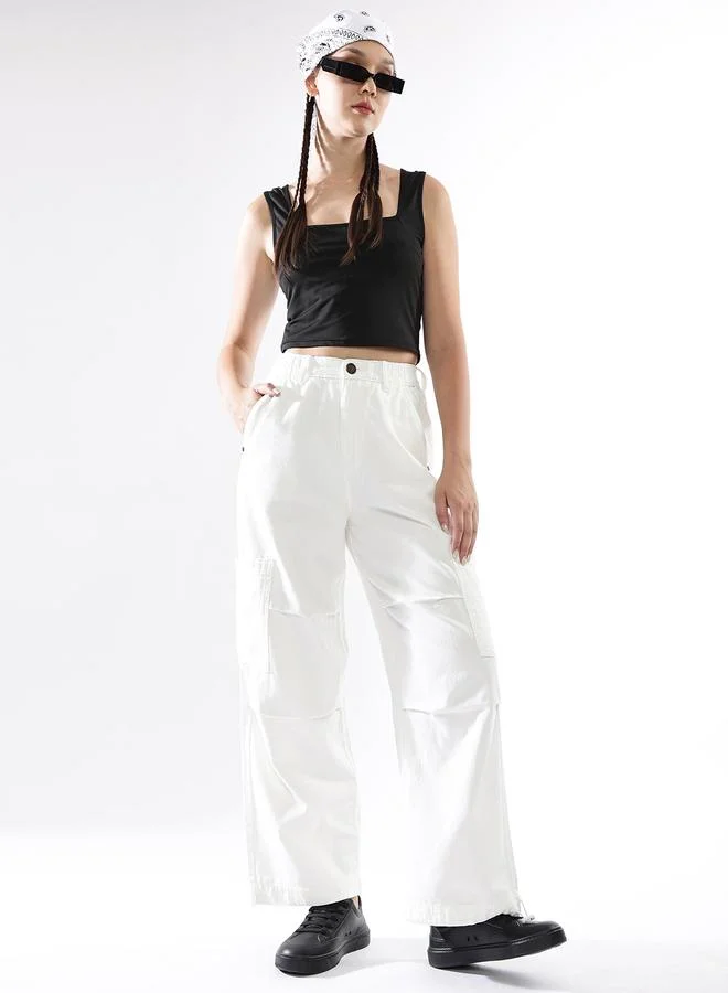 Women Baggy Fit Parachute Cargo High-Rise Light Fade Jeans