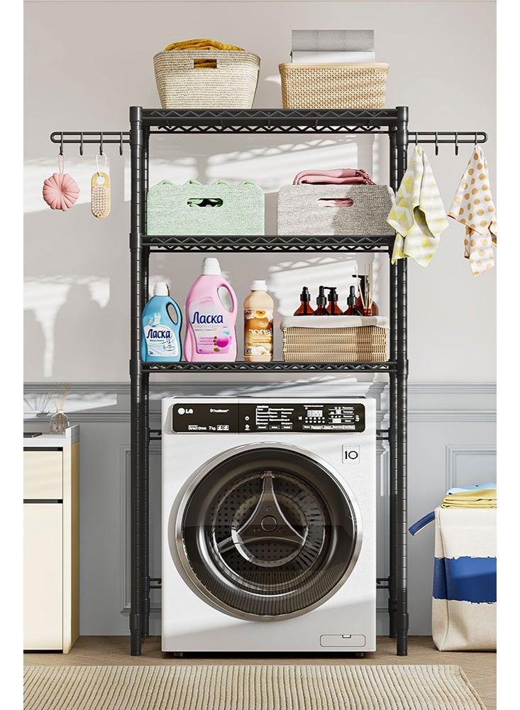 سولاكان وحدة تخزين 3 طبقات، رف فوق الغسالة والمجفف لتوفير المساحة، أرفف تخزين مع خطافات جانبية، ارتفاع قابل للتعديل لغرفة الغسيل والحمام، أسود - Image 2