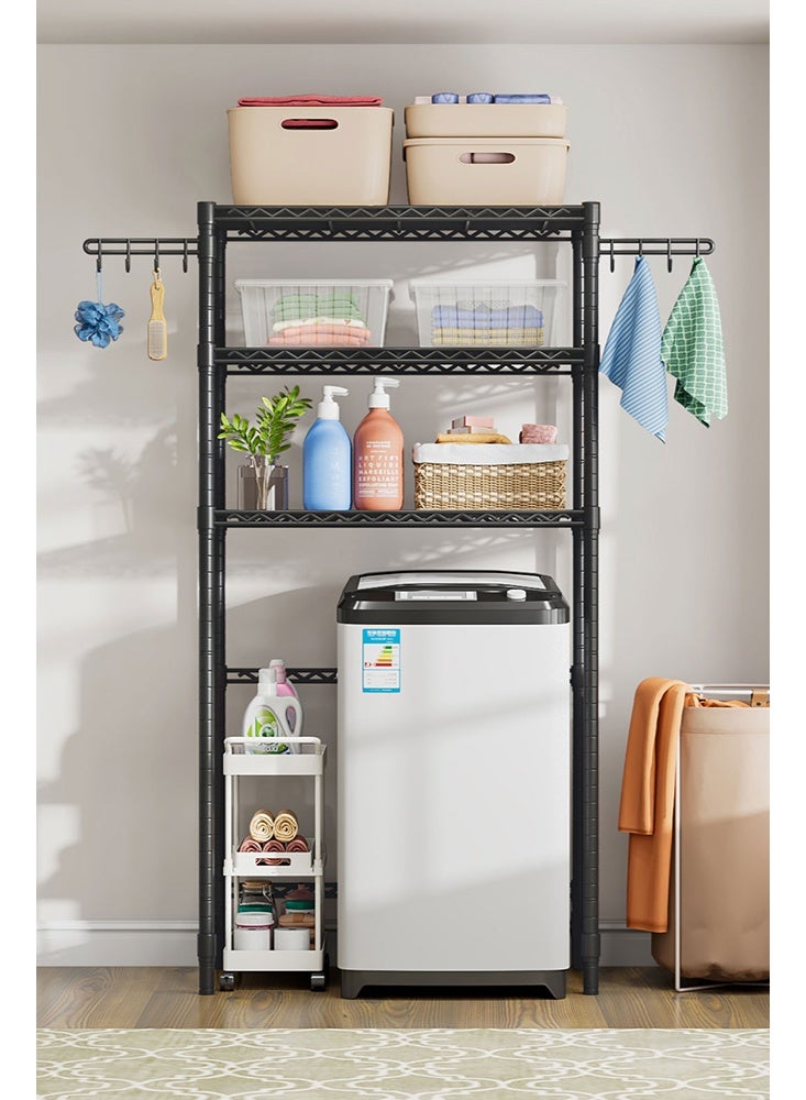 سولاكان وحدة تخزين 3 طبقات، رف فوق الغسالة والمجفف لتوفير المساحة، أرفف تخزين مع خطافات جانبية، ارتفاع قابل للتعديل لغرفة الغسيل والحمام، أسود - Image 3