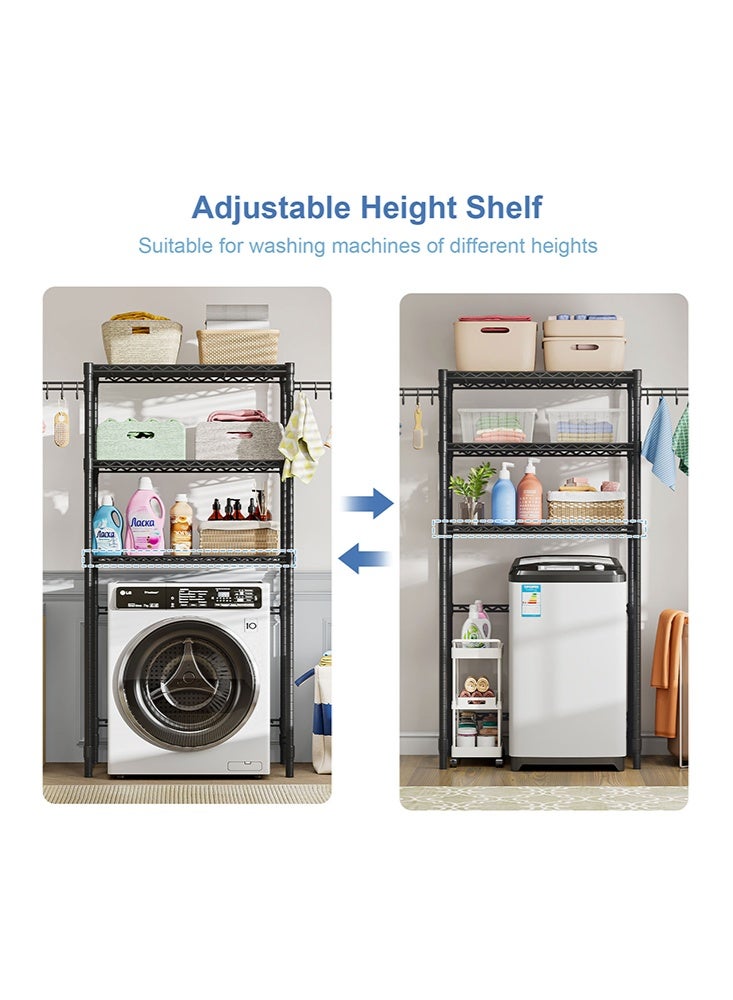 سولاكان وحدة تخزين 3 طبقات، رف فوق الغسالة والمجفف لتوفير المساحة، أرفف تخزين مع خطافات جانبية، ارتفاع قابل للتعديل لغرفة الغسيل والحمام، أسود - Image 5