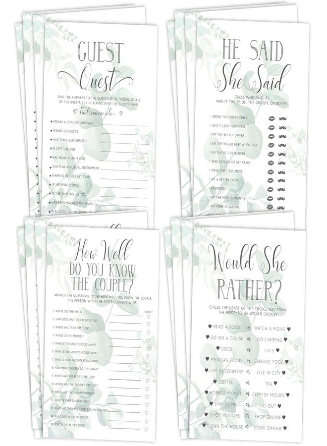 Your Main Event Prints Wedding Bridal Shower Games, Whimsical Eucalyptus, 4 Game Bundle With 25 Each - Image 1