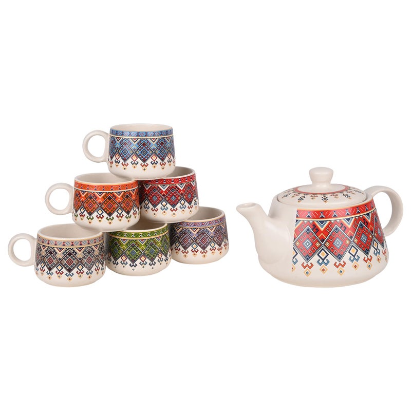 SEPARATE WAY Stoneware Unique Design Morning Set with Teapot & Coffee Server 6 Cups Each (120ml) & 1 Kettle (1100ml) - Matte Finish, Ideal Gift - Image 1