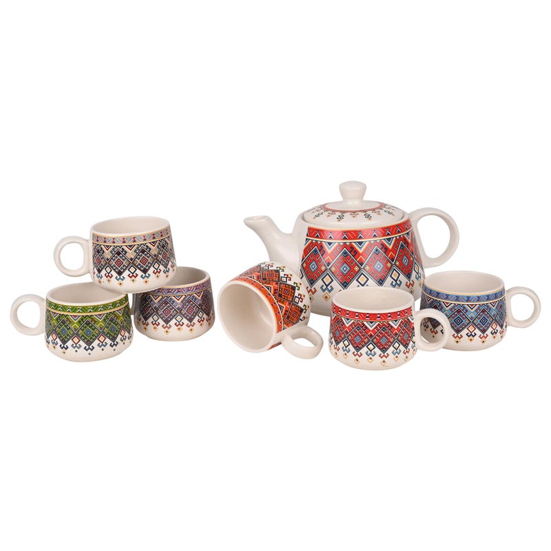 SEPARATE WAY Stoneware Unique Design Morning Set with Teapot & Coffee Server 6 Cups Each (120ml) & 1 Kettle (1100ml) - Matte Finish, Ideal Gift - Image 5