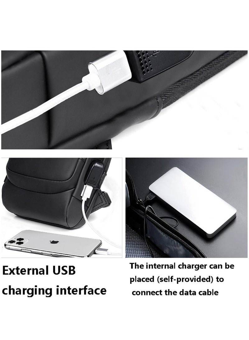 حزمة مضادة للسرقة متعددة الوظائف للرجال مع شحن USB ، كيس الكتف المقاوم للماء من PU للرياضة والعادية والتنقل (الأسود والبني) - Image 5