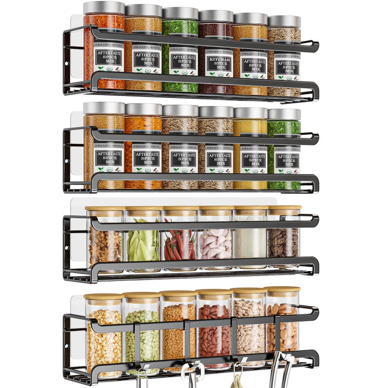 Bunoxea Spice Rack Wall Mounted 4 PackSpaceSaving Spice Organizer for Spice Jars and SeasoningsScrew or Adhesive Hanging Spice Rack Organizer for Your Kitchen CabinetPantry Door1141x275x275in