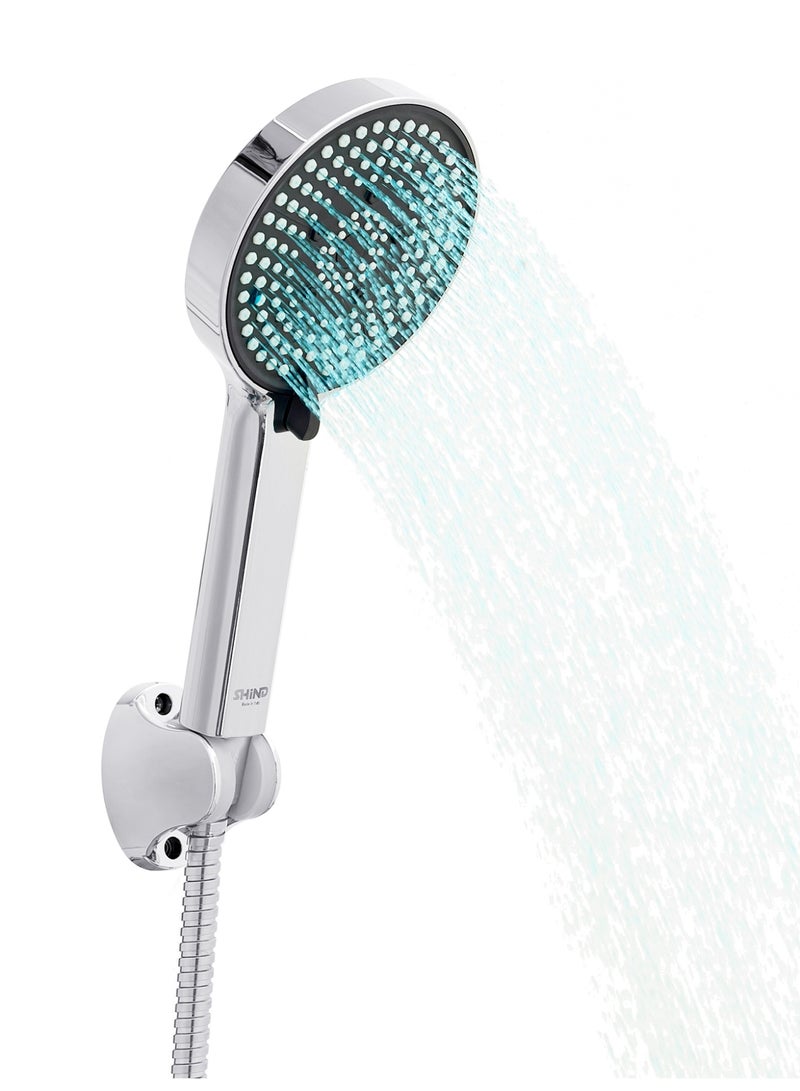 SHIND High-Pressure Handheld Shower Head with Wall Mount and Hose – 3-Function Spray, Anti-Clog Silicone Nozzles, Chrome Silver Finish - Image 1
