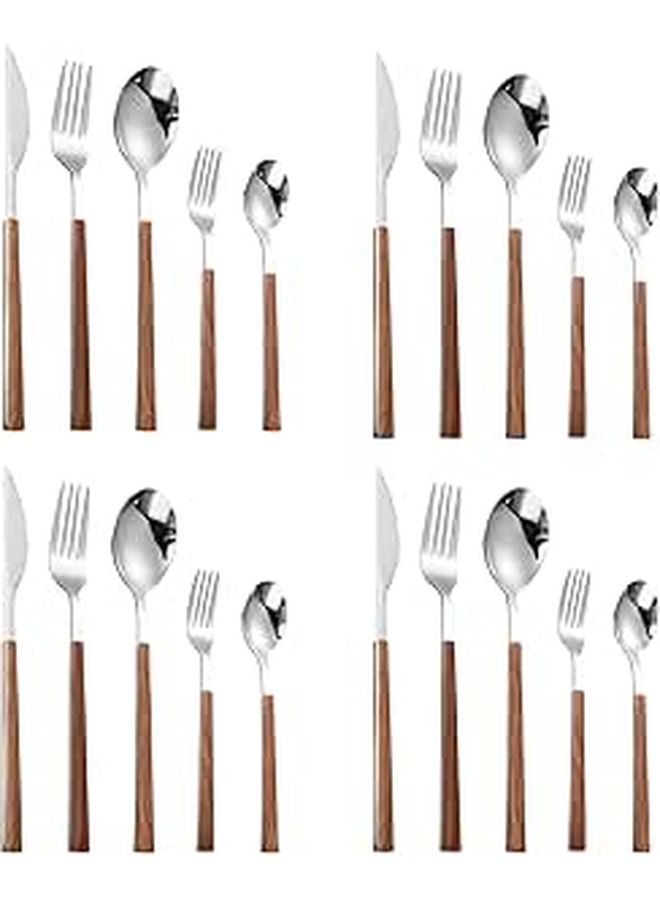 4 Piece Silverware Set 430 Stainless Steel With Faux Wood Handle Mirror Polish - Image 1