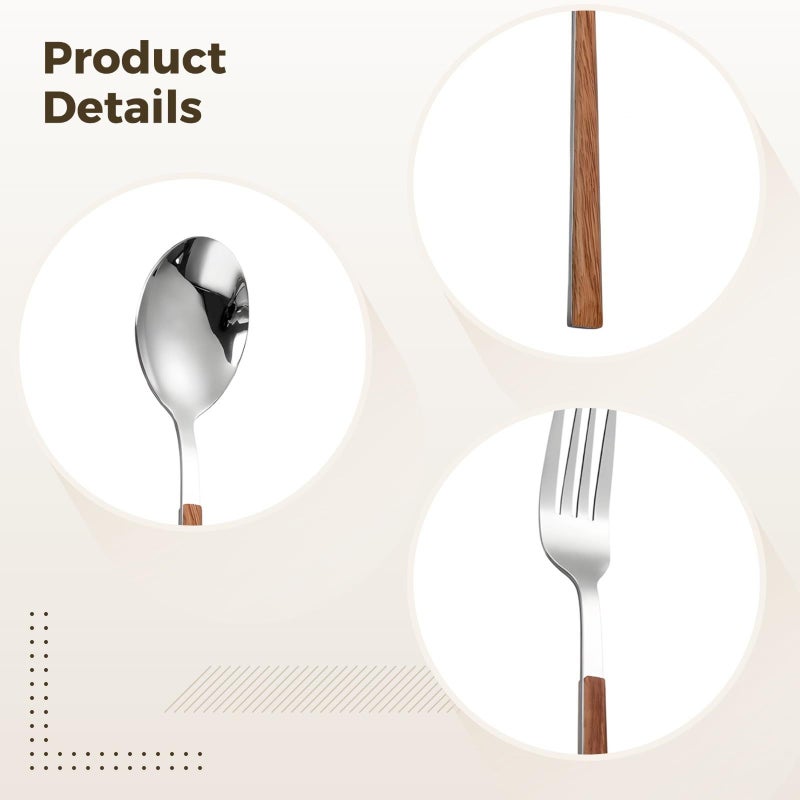 4 Piece Silverware Set 430 Stainless Steel With Faux Wood Handle Mirror Polish - Image 3