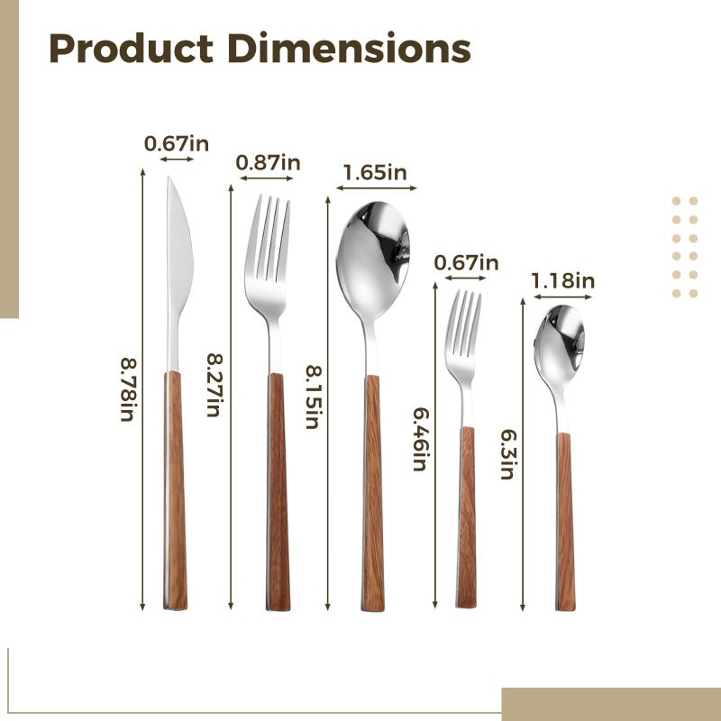 4 Piece Silverware Set 430 Stainless Steel With Faux Wood Handle Mirror Polish - Image 5