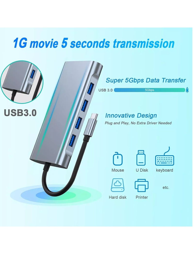 Generic - USB C HUB 11 in 1 with 4K HDMI, VGA, Type C PD, USB3.0, RJ45 Ethernet, SD/TF Card Reader, 3.5mm AUX - Image 1