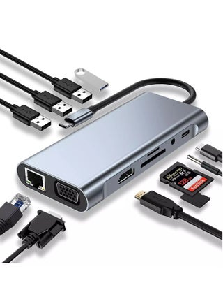 USB C HUB 11 in 1 with 4K HDMI, VGA, Type C PD, USB3.0, RJ45 Ethernet, SD/TF Card Reader, 3.5mm AUX - pzsku/Z3D7A7E7A63EC77C3956BZ/45/_/1734862075/40ee7a95-125b-4e8a-b933-1ea8adc79877