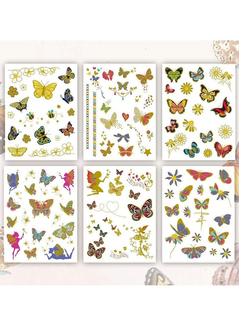 ORAINBOW 6 Sheets Metallic Glitter Butterfly Tattoos for Girls Women 79+ Gold Glitter Metallic Styles Butterfly Party Favors and Birthday Decorations for Children Girls - Image 2