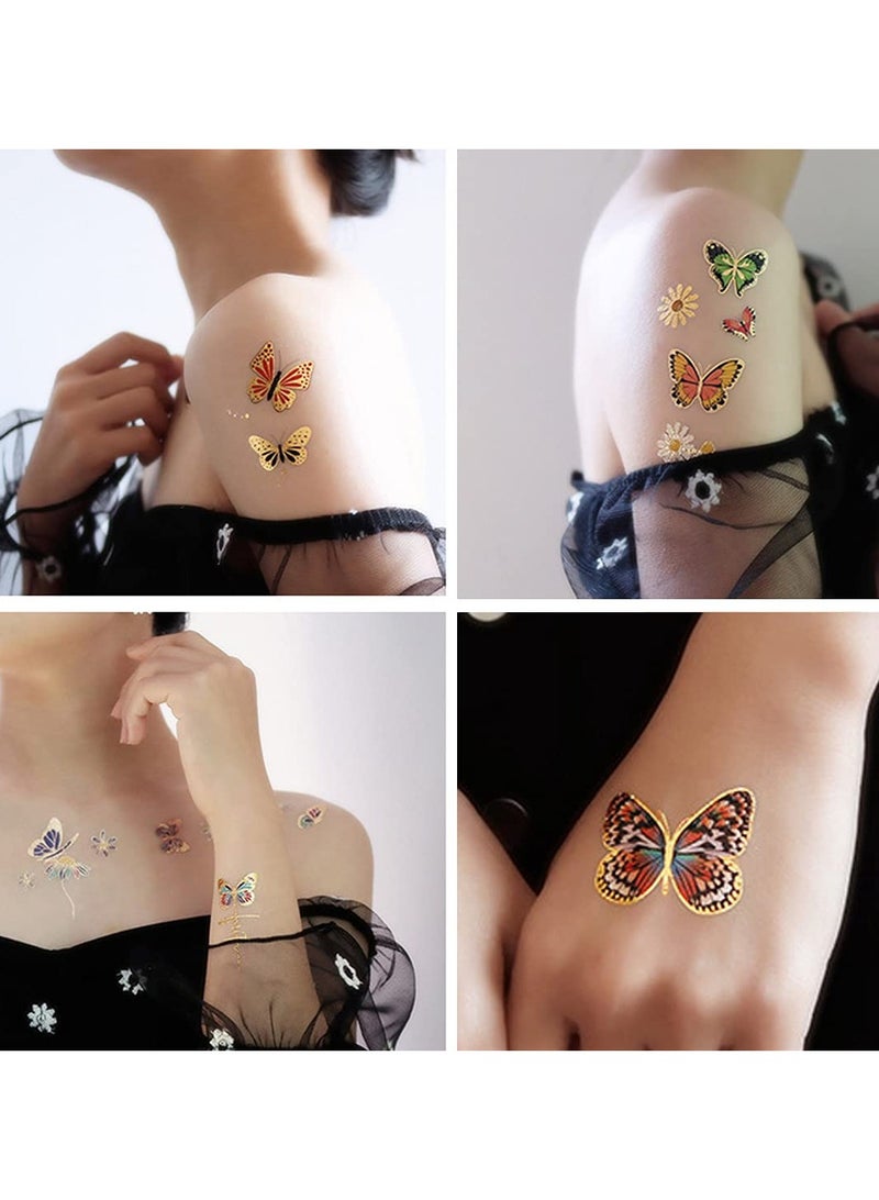 ORAINBOW 6 Sheets Metallic Glitter Butterfly Tattoos for Girls Women 79+ Gold Glitter Metallic Styles Butterfly Party Favors and Birthday Decorations for Children Girls - Image 3