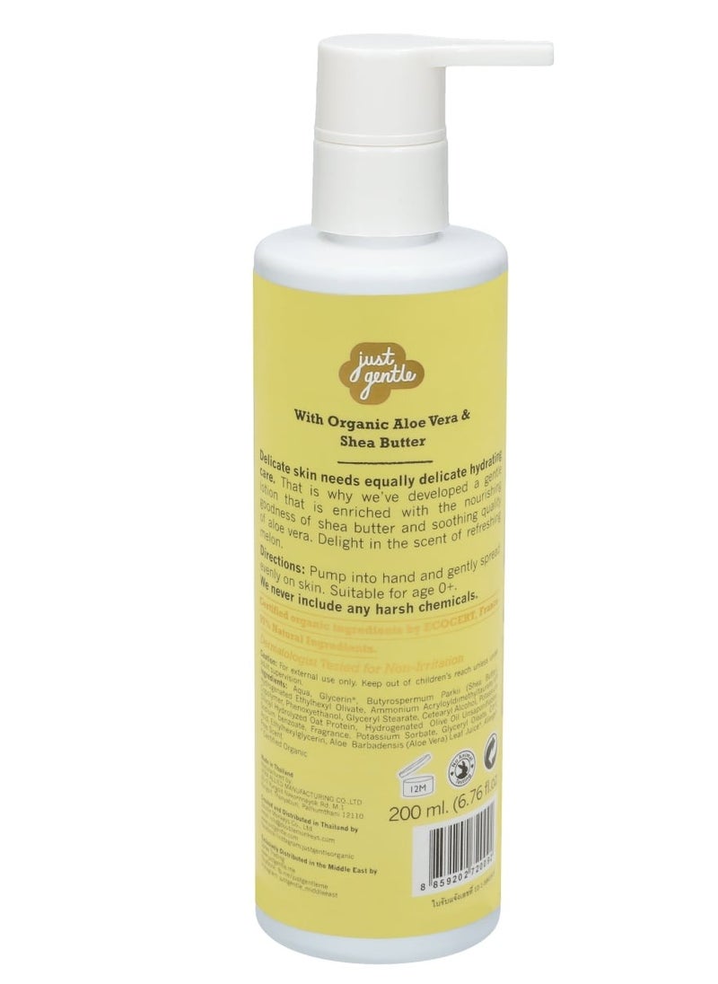 Just Gentle Organic Baby Moisturizing Lotion Melon - 97% Natural Ingredients, Hydrating Shea Butter & Aloe Vera, Suitable for Newborns, 200ml  - Image 2