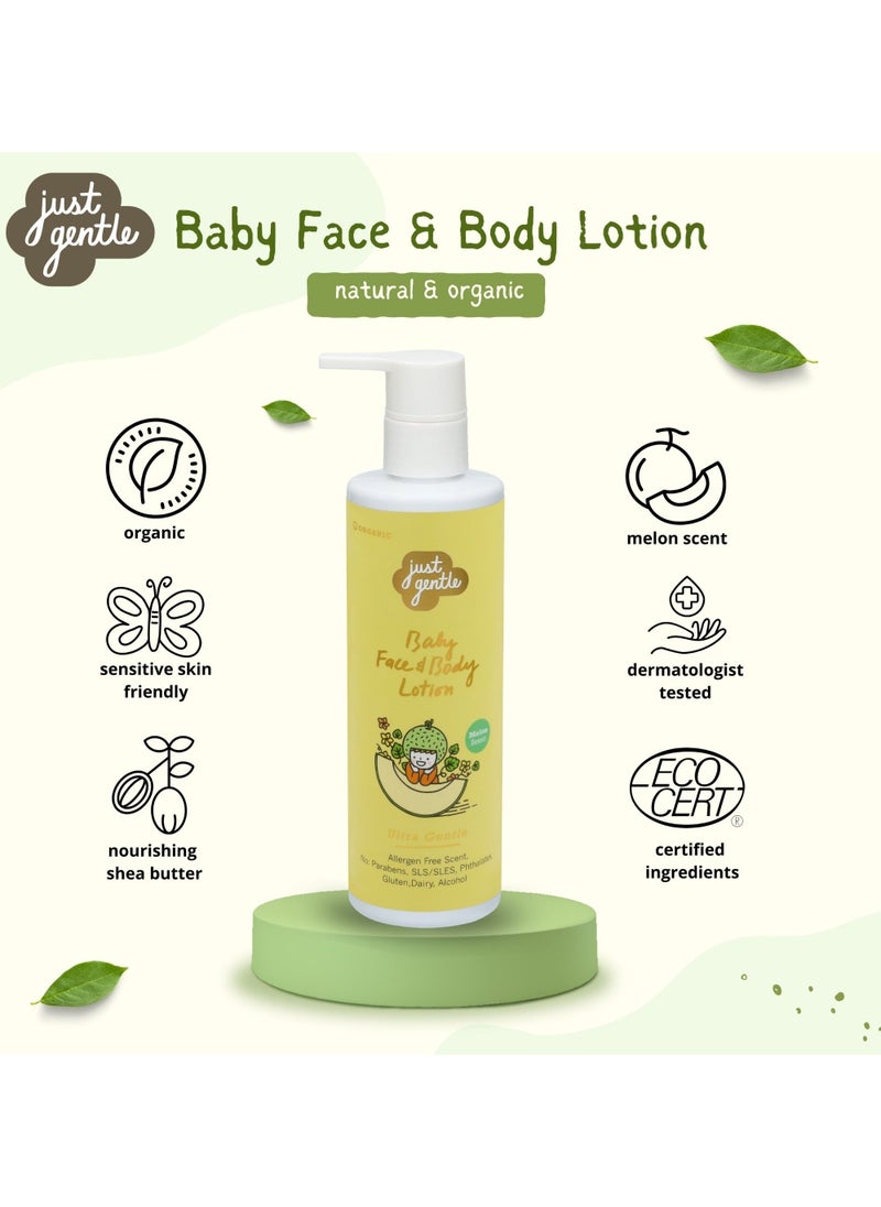Just Gentle Organic Baby Moisturizing Lotion Melon - 97% Natural Ingredients, Hydrating Shea Butter & Aloe Vera, Suitable for Newborns, 200ml  - Image 3