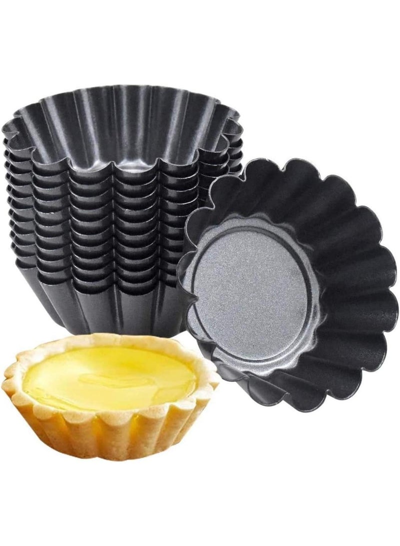 Soofam 12 PCS Egg Tart Mould, Cupcake Cup, Reusable Mini Non-Stick Muffin Cases, Carbon Steel Pudding Tartlet Tin Pan for Kitchen Cake Baking Tool - Image 1