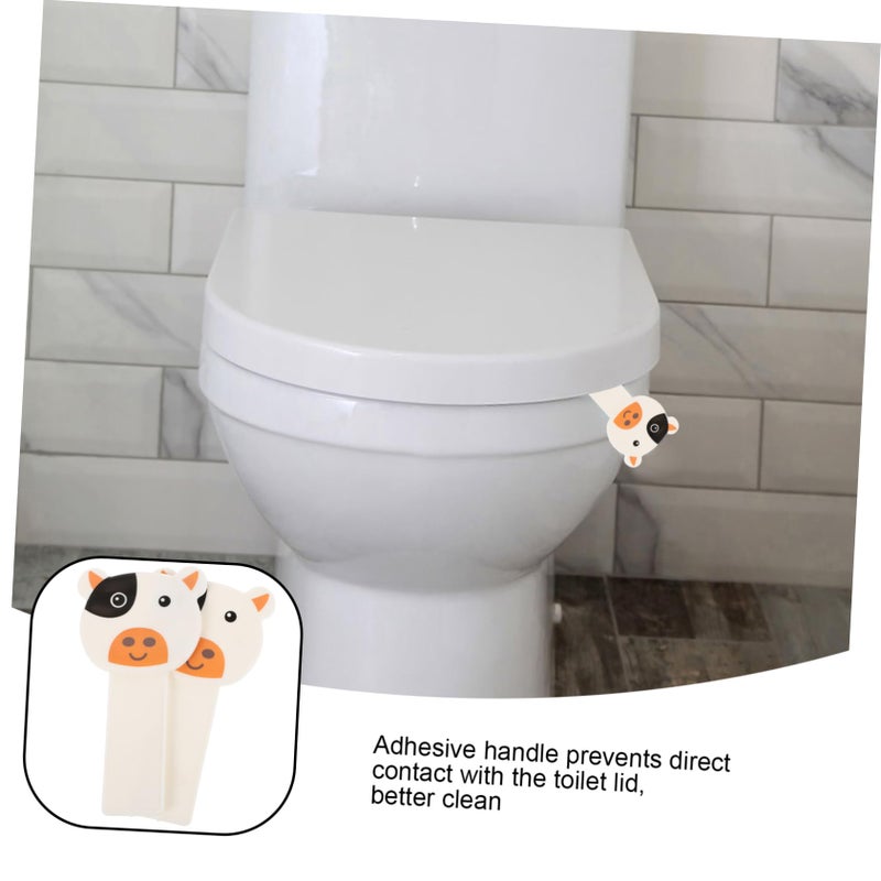 White Toilet Lid Lifter Handle 2 Pack Cute Cow Pattern Adhesive Tool for Bathroom - Image 4