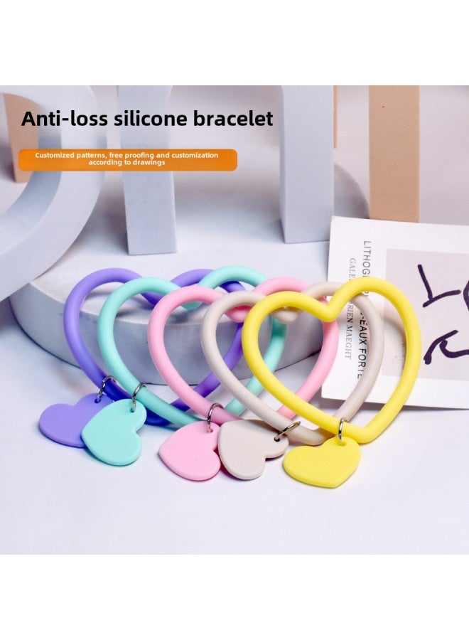 Heart-shaped Silicone Bracelet Keychain Portable Mobile Phone Rope Silicone Bracelet Anti-fall Anti-lost Wrist Strap Wholesale-Specifications:Round Antique White  - Image 2