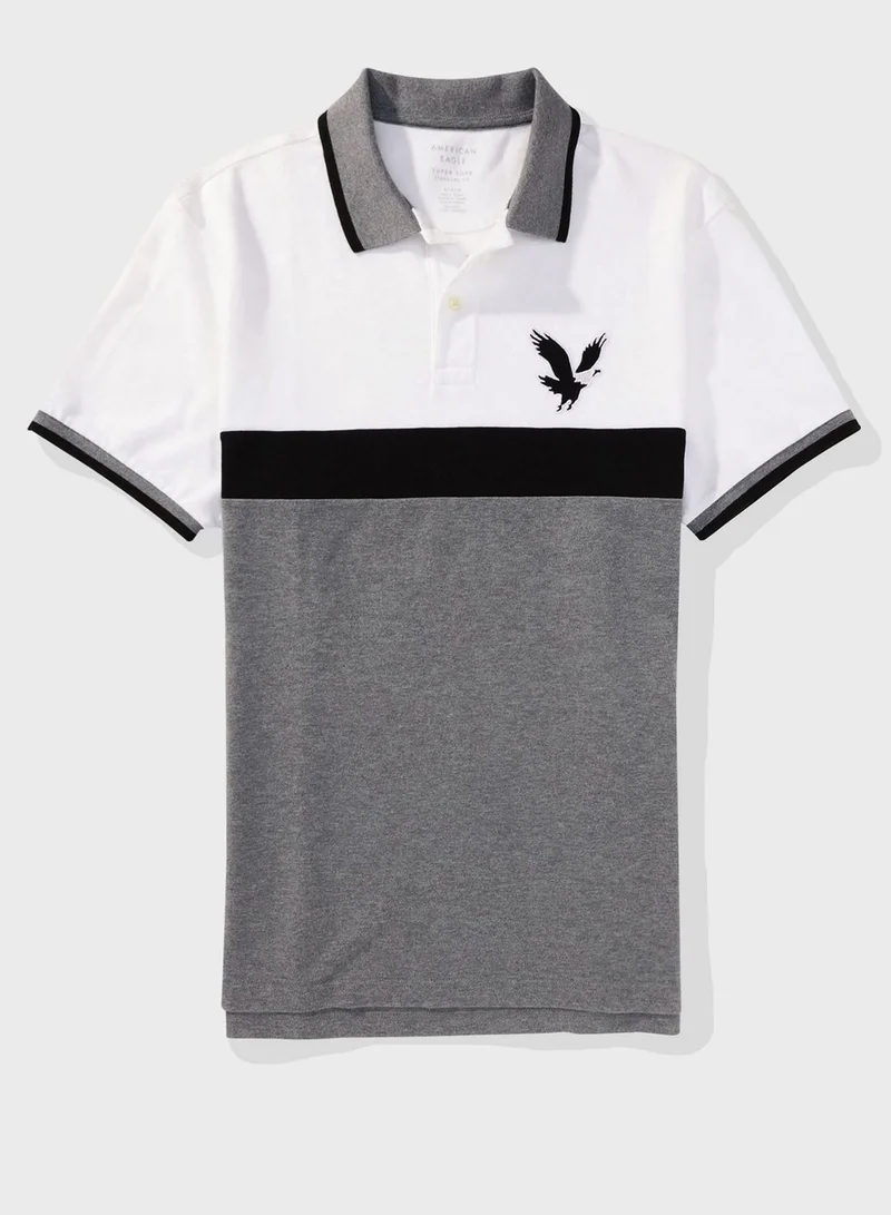 American Eagle Colorblock Logo Polo Shirt