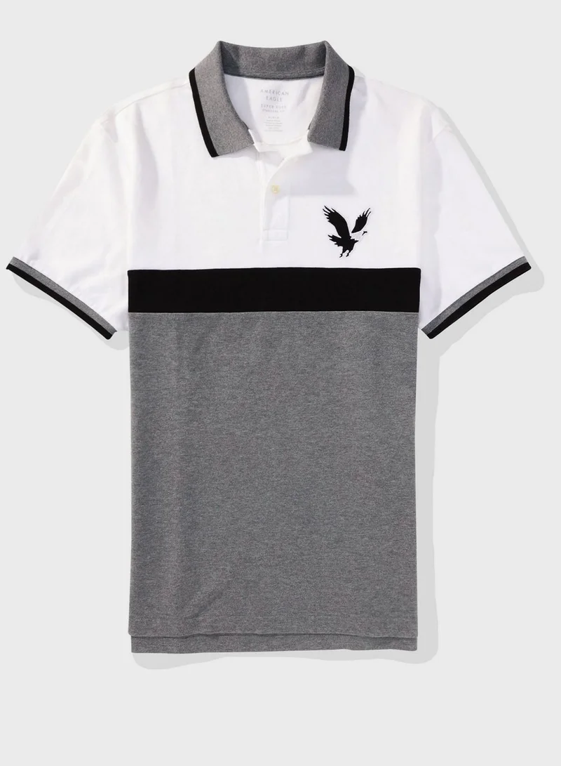 American Eagle Colorblock Logo Polo Shirt