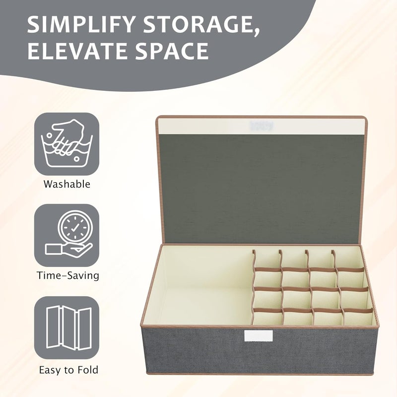 Kuber Industries Kuber Industries Pack of 3 Foldable Multicompartment Socks Organizer for Wardrobe with Transparent Lid Cloth Organizer for Storage Tie Socks Organisers Storage Box for Closet LJ16GRY Grey  - Image 5