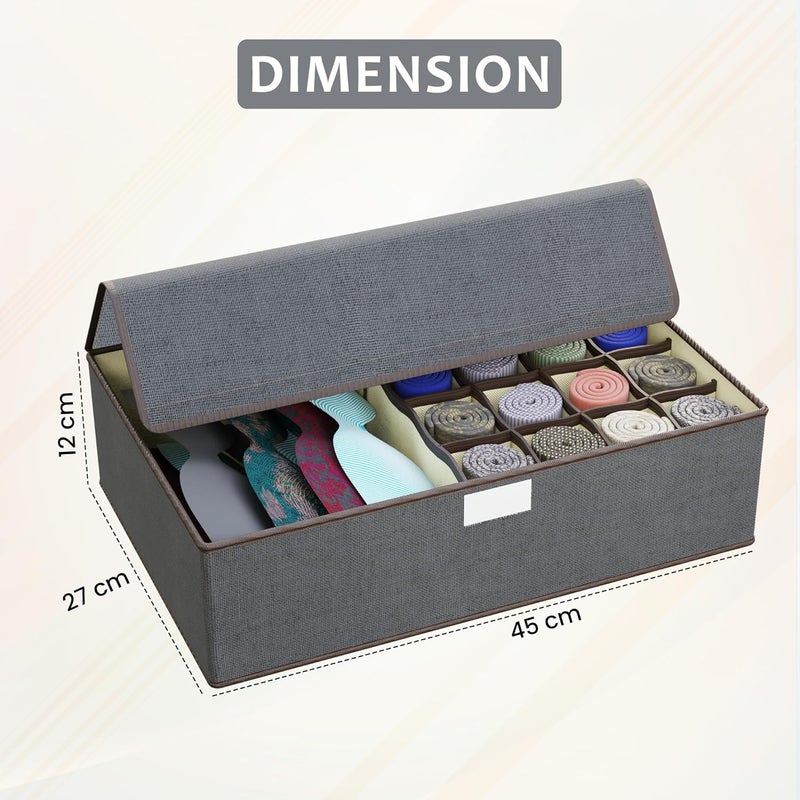 Kuber Industries Kuber Industries Pack of 3 Foldable Multicompartment Socks Organizer for Wardrobe with Transparent Lid Cloth Organizer for Storage Tie Socks Organisers Storage Box for Closet LJ16GRY Grey  - Image 3