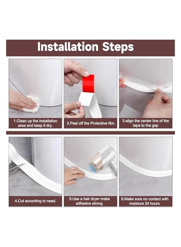 erorex Toilet Strips, Bath Sealant Strip, Wall Tape, Waterproof Bathroom Sealant Tape, 3 Rolls of Self Adhesive Caulk Strip for Kitchen, Sink, Bathtub, Toilet, Shower, Wall Corner (White) - Image 3