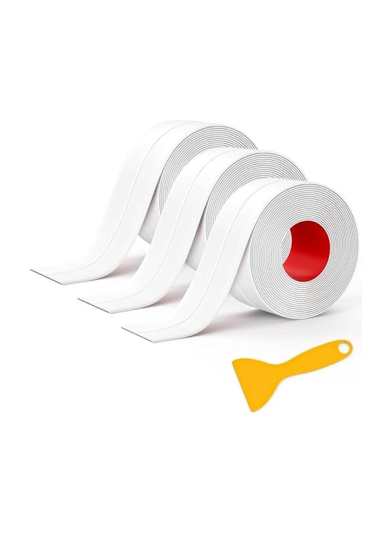 erorex Toilet Strips, Bath Sealant Strip, Wall Tape, Waterproof Bathroom Sealant Tape, 3 Rolls of Self Adhesive Caulk Strip for Kitchen, Sink, Bathtub, Toilet, Shower, Wall Corner (White) - Image 1
