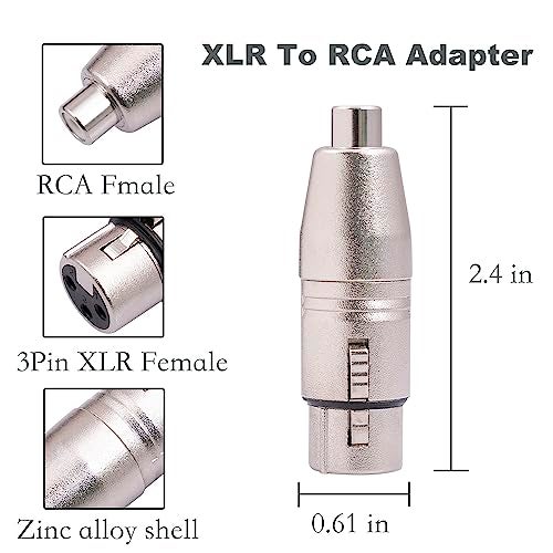 HUALEU 2Pack XLR Female to RCA Female Adapter Converter, Gender Changer Audio Coupler Connectors for Mixer, Recorder, Amplifier - Image 3