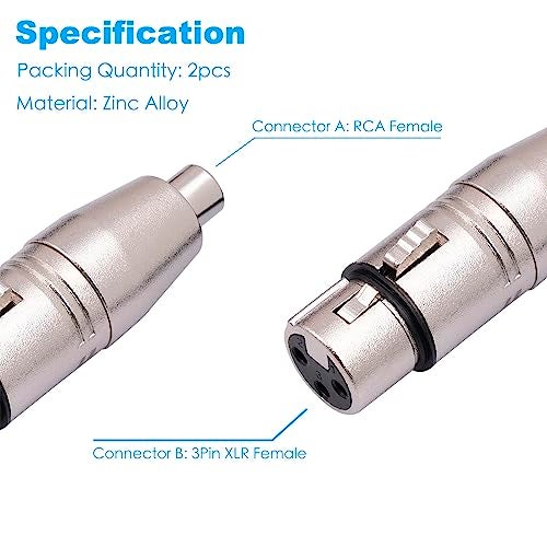 HUALEU 2Pack XLR Female to RCA Female Adapter Converter, Gender Changer Audio Coupler Connectors for Mixer, Recorder, Amplifier - Image 4