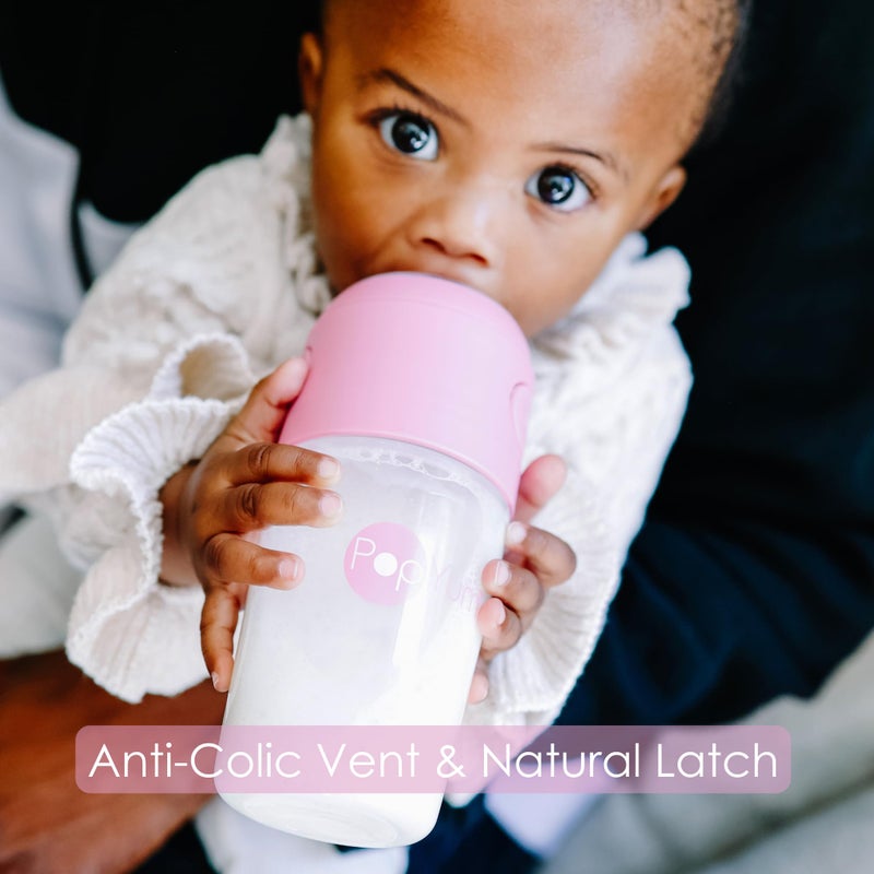 PopYum Pink Formula Making Baby Bottle Starter Set, 4-Pack, 2X 5oz Bottles with #1 Slow Flow Nipples + 2X 9oz Bottles with #2 Medium Flow Nipples, Mixing, Dispenser - Image 3