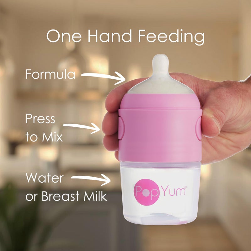 PopYum Pink Formula Making Baby Bottle Starter Set, 4-Pack, 2X 5oz Bottles with #1 Slow Flow Nipples + 2X 9oz Bottles with #2 Medium Flow Nipples, Mixing, Dispenser - Image 2