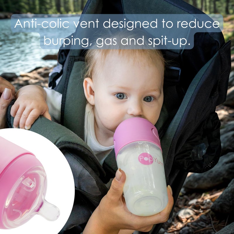 PopYum Pink Formula Making Baby Bottle Starter Set, 4-Pack, 2X 5oz Bottles with #1 Slow Flow Nipples + 2X 9oz Bottles with #2 Medium Flow Nipples, Mixing, Dispenser - Image 4