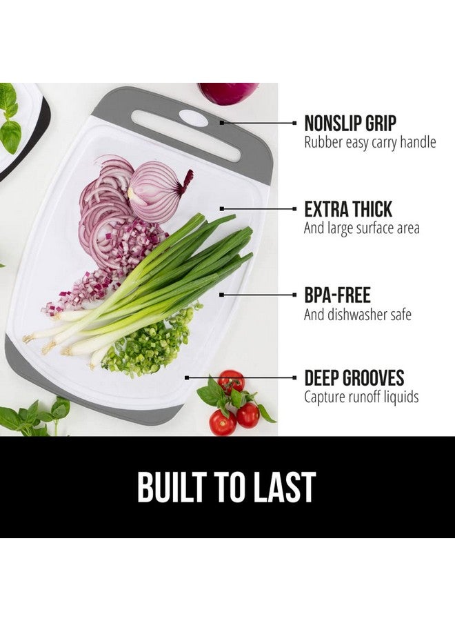GORILLA GRIP 100% BPA-Free Reversible Kitchen Cutting Board Set of 3, Nonporous, Juice Grooves to Catch Liquid, Slip Resistant Handle Border, Dishwasher Safe, Durable Large Food Chopping Boards, Gray - Image 2