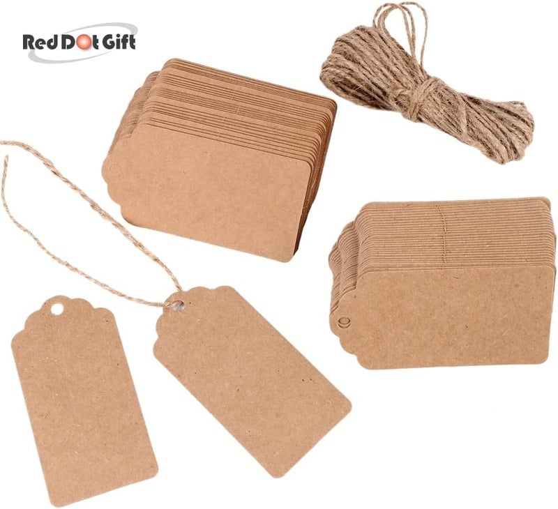 Red Dot Gift REDDOTGIFT Gift Tags,100Pcs Kraft Paper Tags with 10m Natural Jute Twine Craft Tags Labels Treats Tags for Wedding Christmas Day Thanksgiving… (4.5x9cm, Kraft FD#) - Image 4