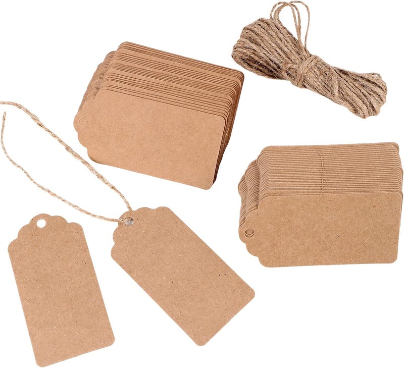 Red Dot Gift REDDOTGIFT Gift Tags,100Pcs Kraft Paper Tags with 10m Natural Jute Twine Craft Tags Labels Treats Tags for Wedding Christmas Day Thanksgiving… (4.5x9cm, Kraft FD#) - Image 1