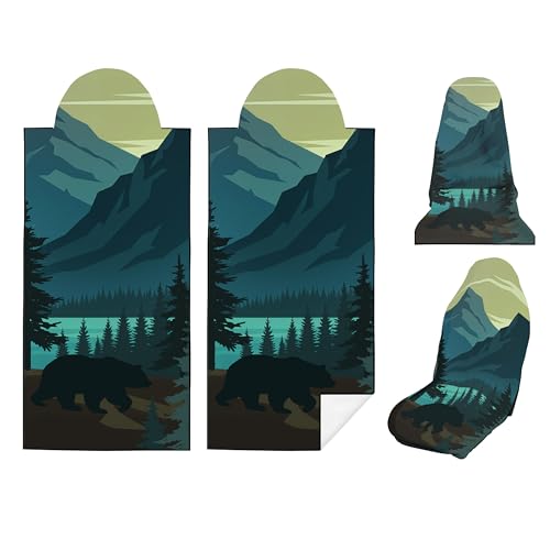 Semtomn 2 Pack Car Seat Towel Covers, Sweat Protector for Front Seats, Premium Thickened Microfiber with Black Bear Wildlife Forest, Breathable and Quick Dry, Slip-on Headrest Pocket for Gym, Beach, Running - Image 1