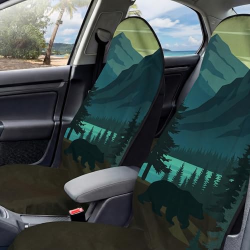 Semtomn 2 Pack Car Seat Towel Covers, Sweat Protector for Front Seats, Premium Thickened Microfiber with Black Bear Wildlife Forest, Breathable and Quick Dry, Slip-on Headrest Pocket for Gym, Beach, Running - Image 5
