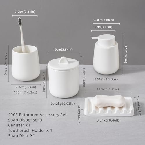 Agyiuns Ceramic Bathroom Accessories Set, Lotion Soap Dispenser and Toothbrush Holder Set, Soap Dish, Apothecary Jars,4 Pieces for Home Modern Bathroom Decor Vanity Countertop(White Set - Liquid) - Image 2