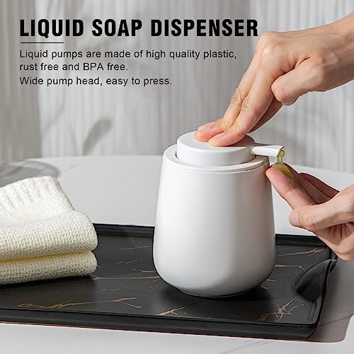 Agyiuns Ceramic Bathroom Accessories Set, Lotion Soap Dispenser and Toothbrush Holder Set, Soap Dish, Apothecary Jars,4 Pieces for Home Modern Bathroom Decor Vanity Countertop(White Set - Liquid) - Image 3